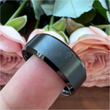 Tungsten Carbide Wedding Band Matte Finish Beveled Edges Comfort Fit