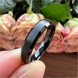 Tungsten Carbide Wedding Band Matte Finish Beveled Edges Comfort Fit