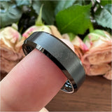 Tungsten Carbide Wedding Band Matte Finish Beveled Edges Comfort Fit