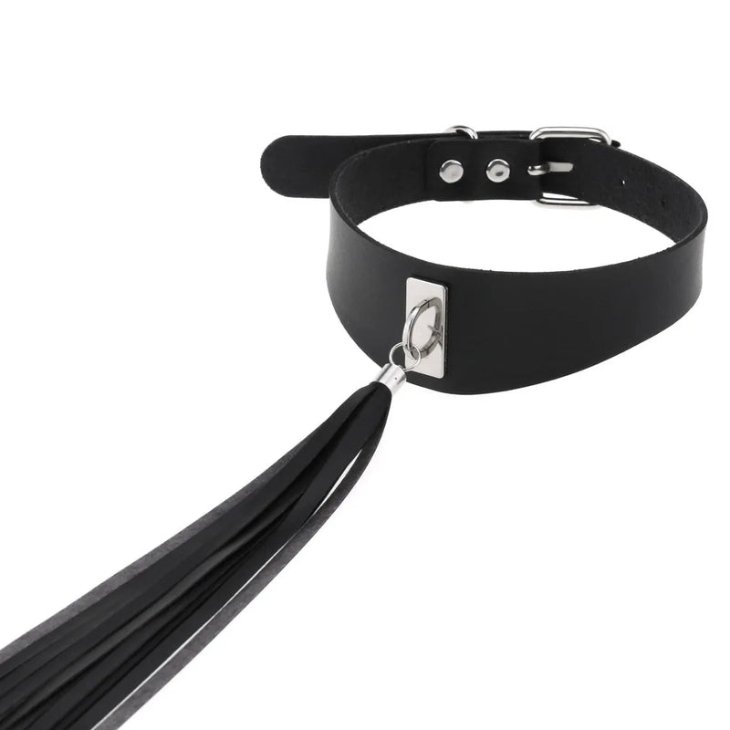 Gothic Rivets Choker Necklace with Tassels
