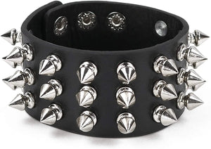 Punk Leather Spike Bracelet - Biker Cuff for Men