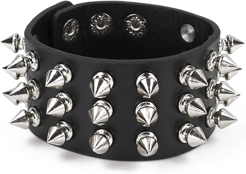 Punk Leather Spike Bracelet - Biker Cuff for Men