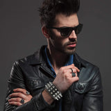 Punk Leather Spike Bracelet - Biker Cuff for Men