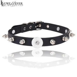 Punk Rock Leather Snap Button Necklace 18mm Rivet Clasp Pendant 42cm