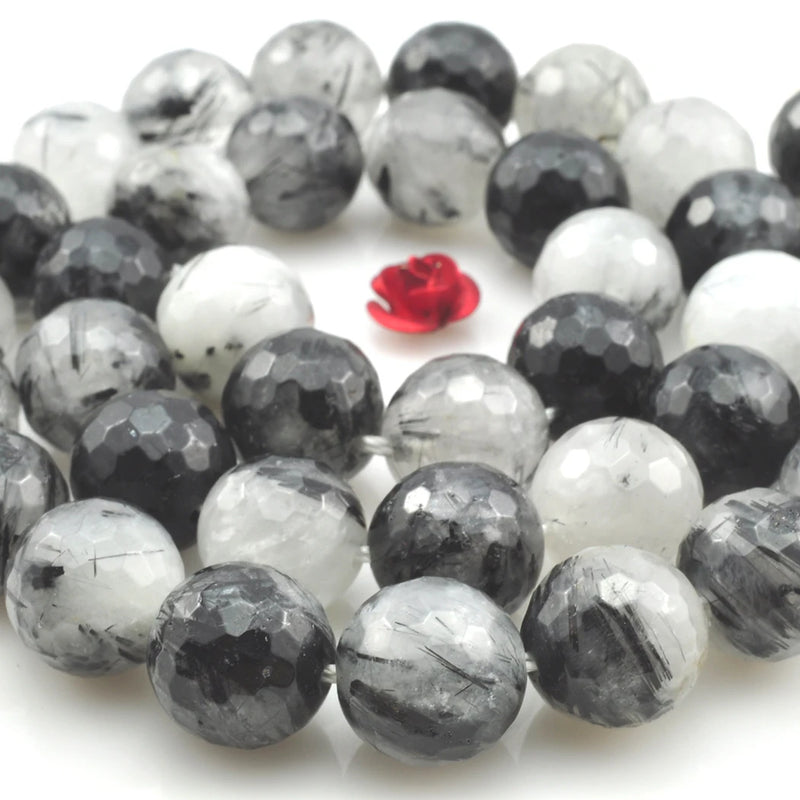 Quartz Rutilated 10mm 12mm Faceted Gemstone Beads for Silver 925 Jewelry