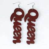 Queen Wood Africa Hollow Out Queen Letters Earrings