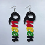 Queen Wood Africa Hollow Out Queen Letters Earrings