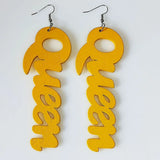 Queen Wood Africa Hollow Out Queen Letters Earrings