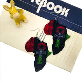 Queen Wood Africa Map Ankh Earring Vintage Party African Afro Jewelry