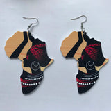 Queen Wood Africa Map Ankh Earring Vintage Party African Afro Jewelry