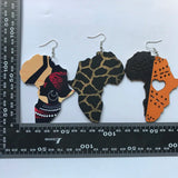 Queen Wood Africa Map Ankh Earring Vintage Party African Afro Jewelry