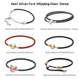 Red Leather Charms 925 Silver Bracelet for Women DIY Beads Making