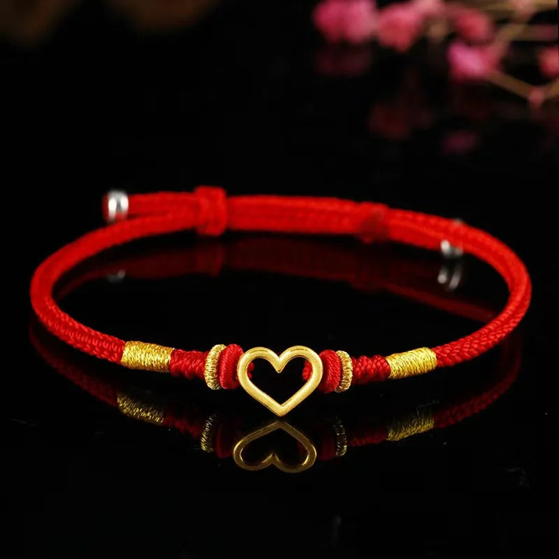 Red Rope Bracelet w/ 24k Love Pendant for Women