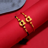 Red Rope Tiger Pendant Bracelet 24k Plated Bangle