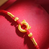 Red Rope Tiger Pendant Bracelet 24k Plated Bangle