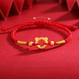 Red Rope Tiger Pendant Bracelet 24k Plated Bangle