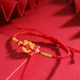 Red Rope Tiger Pendant Bracelet 24k Plated Bangle