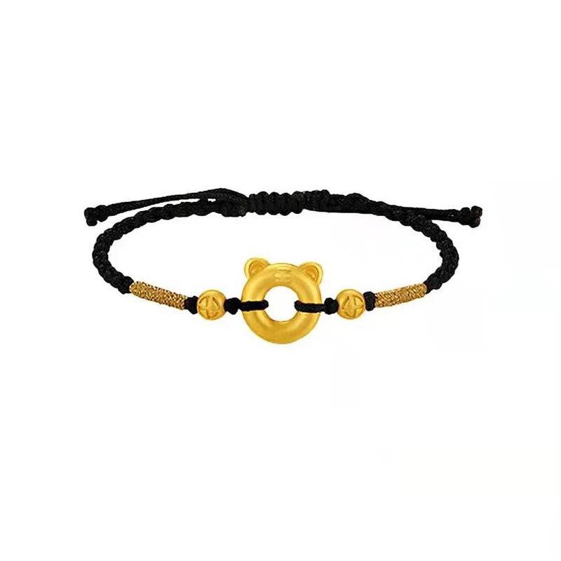 Red Rope Tiger Pendant Bracelet 24k Plated Bangle