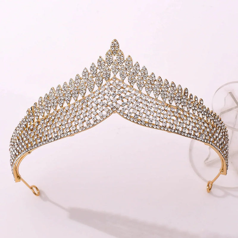 Retro Bridal Crown Headdress Wedding Princess Crown Golden Plated