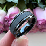 Tungsten Carbide Bands with Stepped Beveled Edges Domed 8mm