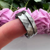 8mm Tungsten Carbide Ring Hammered Grooved Bands Comfort Fit