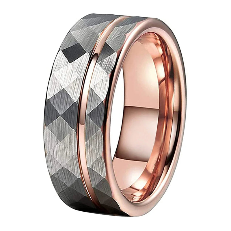 8mm Tungsten Carbide Ring Hammered Grooved Bands Comfort Fit