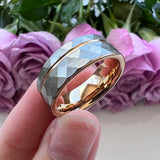 8mm Tungsten Carbide Ring Hammered Grooved Bands Comfort Fit