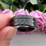 8mm Tungsten Carbide Ring Hammered Grooved Bands Comfort Fit