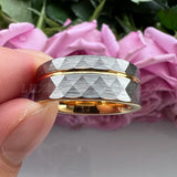 8mm Tungsten Carbide Ring Hammered Grooved Bands Comfort Fit