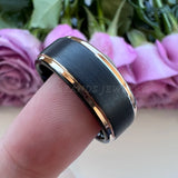 8mm Tungsten Wedding Ring Brushed Finish Stepped Edges Drop Comfort Fit
