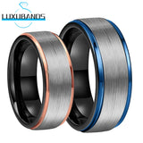 8mm Tungsten Wedding Ring Brushed Finish Stepped Edges Drop Comfort Fit