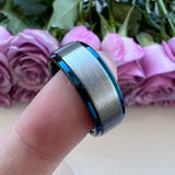 8mm Tungsten Wedding Ring Brushed Finish Stepped Edges Drop Comfort Fit