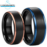 8mm Tungsten Wedding Ring Brushed Finish Stepped Edges Drop Comfort Fit