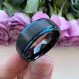 8mm Tungsten Wedding Ring Brushed Finish Stepped Edges Drop Comfort Fit