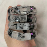 Rutilated Quartz Beads Bracelet Natural Gemstone Bangle Jewelry For Women
