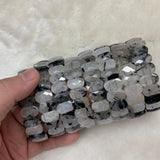 Rutilated Quartz Beads Bracelet Natural Gemstone Bangle Fine Jewelry