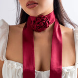 Satins Necklace Camellia Choker Collar Chain for Women Girls Jewelry-Decor