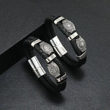 Scripture Sun Leather Bracelet for Men Multilayer Braided Rope Male Bracelet