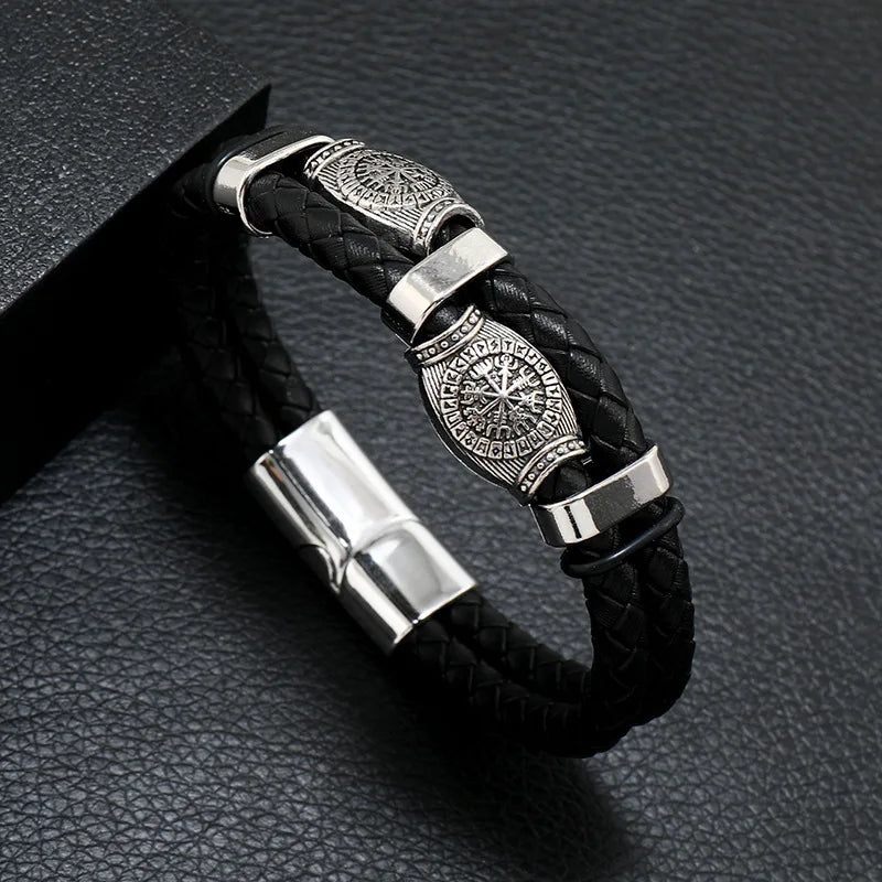 Scripture Sun Leather Bracelet for Men Multilayer Braided Rope Male Bracelet