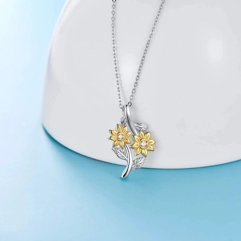 Sunflower Pendant Necklace for Women Heart Pendants Jewelry