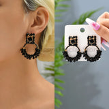 Rhinestone Drop Earrings Leaf Long Hanging Pendientes Geometric Jewelry