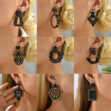 Rhinestone Drop Earrings Leaf Long Hanging Pendientes Geometric Jewelry