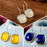 925 Silver Lapis Lazuli Chalcedony Drop Earrings for Party