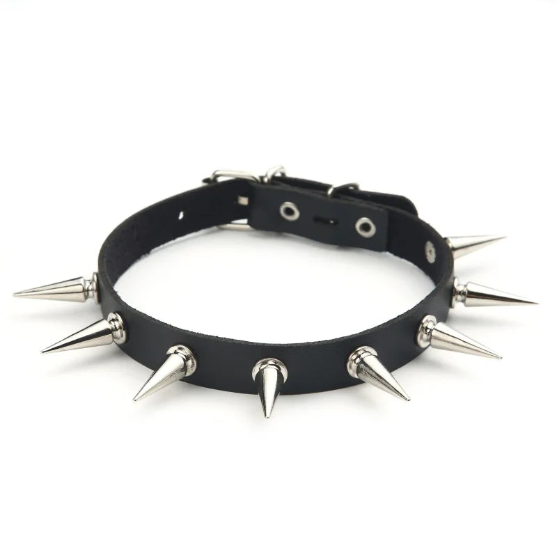 Spike Choker Necklace Rivet Stud Punk Rock Faux Leather Goth Collar