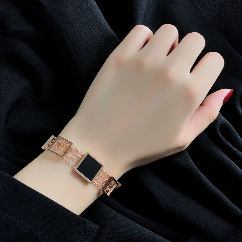 Square Charm Bracelet Hollow Chain Titanium Steel Wrist Jewelry Gift