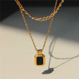 Square Pendant Double Layer Stainless Steel Necklaces Silver Clavicle Chains
