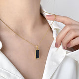 Square Pendant Double Layer Stainless Steel Necklaces Silver Clavicle Chains