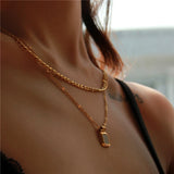 Square Pendant Double Layer Stainless Steel Necklaces Silver Clavicle Chains