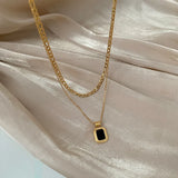 Square Pendant Double Layer Stainless Steel Necklaces Silver Clavicle Chains