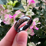 Tungsten Carbide Ring Arrow Double Wood Inlay Polished Finish Comfort Fit